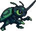 Buggy: Buggy is a small, mysterious creature with a shadowy, insect-like appearance. It has a round body covered in dark, segmented armor, resembling an exoskeleton. Buggy's eyes glow with an eerie light, and it has multiple thin legs protruding from its sides. The legs are long and spindly, giving it a creepy, crawly look. Its overall appearance is both stealthy and unsettling, fitting its mythic shadow nature.